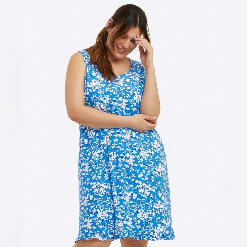 Draper James Sz S-M Blue Floral Ruffle Hem Sleeveless Light Summer Dress